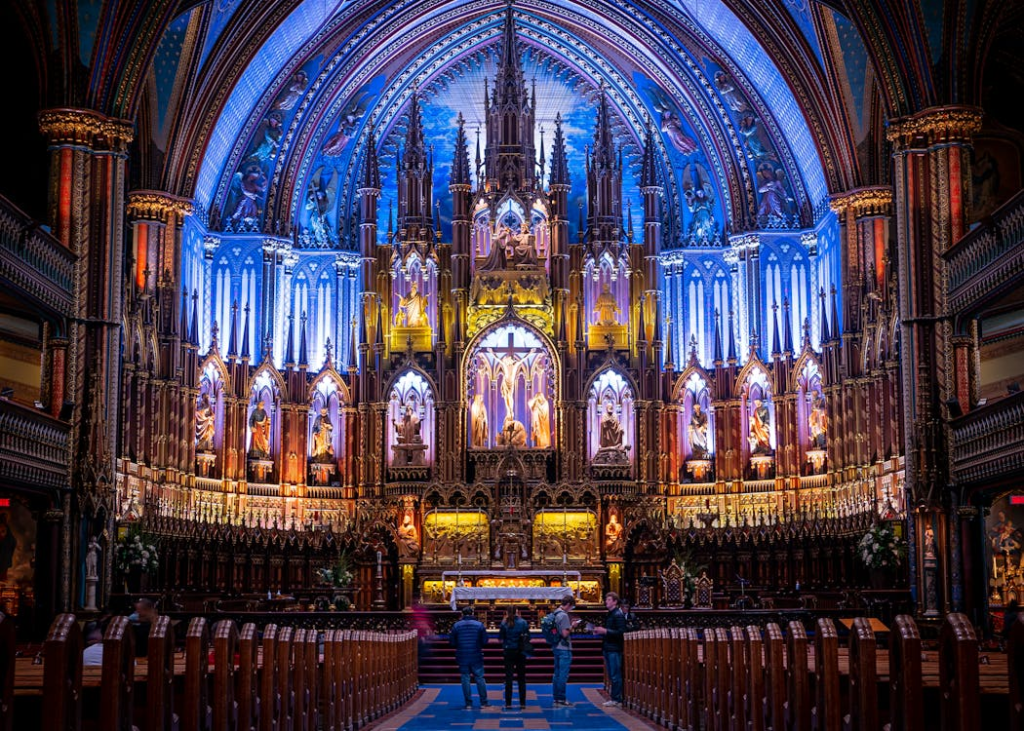 People visiting Notre-Dame Basilica after getting a Canada visitor visa